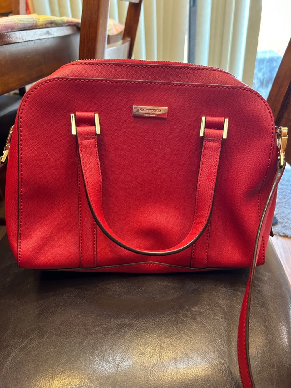 kate spade red dome satchel with gold hardware
